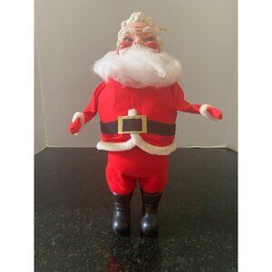 Rosy Cheeked, Plastic Face 12" High Vintage Santa Claus in Red Felt Suit